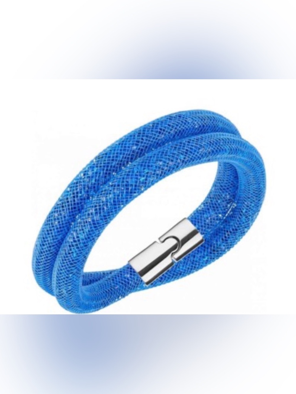 Swarovski Blue Mesh Double-Strand Crystal Bracelet with Silver Clasp